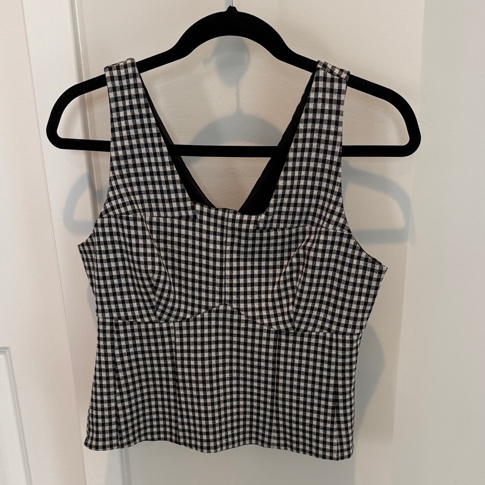 CAbi Black and White Gingham Bustier Camisole